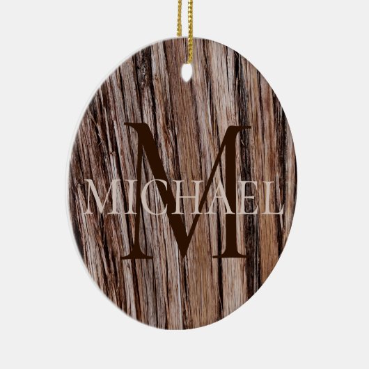 Rustikaler Zedernholz Naturbaum im Freien Monogram Keramik Ornament (Rechts)