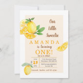 Rustikaler Zitrusfrüchte Lemon 1. Geburtstag Einladung (Vorderseite)