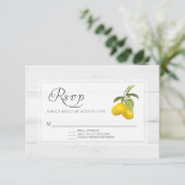 Rustikaler Zitrusfrüchte Zitrusfrüchte Gelbweiße W RSVP Karte (Stehend Vorderseite)