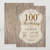 Rustikales 100. Geburtstag Einladung Holz (Vorne/Hinten)