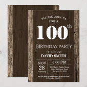 Rustikales 100. Geburtstag Einladung Vintages Holz (Vorne/Hinten)
