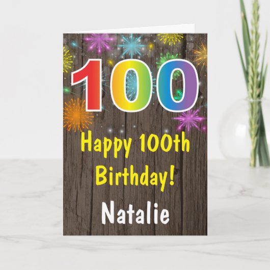 Rustikales 100. Geburtstag Farbenfrohe Regenbogenf Karte (Vorderseite)