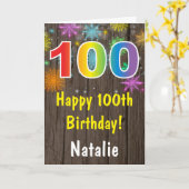 Rustikales 100. Geburtstag Farbenfrohe Regenbogenf Karte (Gelbe Blume)