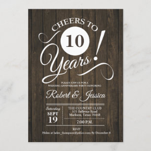 Rustikales 10. Hochzeitstag-Jubiläum mit Holz-Must Einladung