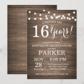 Rustikales 16. Geburtstag Einladung Holz (Vorne/Hinten)
