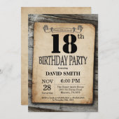 Rustikales 18. Geburtstag Einladung Vintages Holz (Vorne/Hinten)