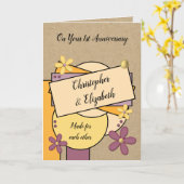 Rustikales 1. Jubiläum lila Karte (Gelbe Blume)