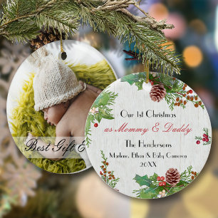 Rustikales 1. Weihnachten Junge Mutter & Vater Mei Ornament