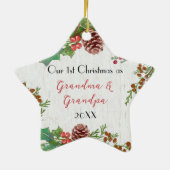 Rustikales 1. Weihnachts-Foto Neue Großeltern Keramik Ornament (Hinten)