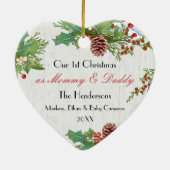 Rustikales 1. Weihnachtsfest Junge Mutter & Dady C Keramik Ornament (Hinten)