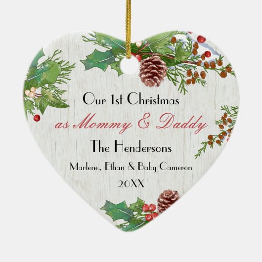 Rustikales 1. Weihnachtsfest Junge Mutter & Dady C Keramik Ornament (Hinten)