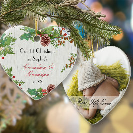 Rustikales 1. Weihnachtsfest Neue Großeltern Foto Keramik Ornament