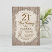 Rustikales 21. Geburtstag Einladung Holz (Stehend Vorderseite)
