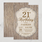 Rustikales 21. Geburtstag Einladung Holz (Vorne/Hinten)
