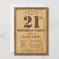 Rustikales 21. Geburtstag Einladung Vintages Holz