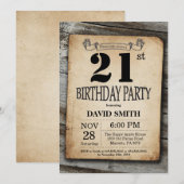 Rustikales 21. Geburtstag Einladung Vintages Holz (Vorne/Hinten)