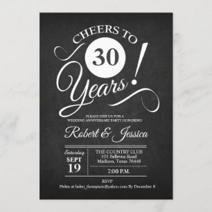 Rustikales 30. Hochzeitstag - Chalkboard White Einladung