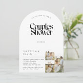 Rustikales 3-Foto-Arch-Script-Budget Paare Dusche Einladung (Stehend Vorderseite)