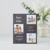 Rustikales 3-Foto-Budget-Chalkboard Save the Date (Stehend Vorderseite)