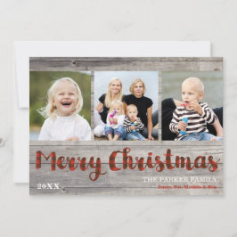 Rustikales 3 Foto Weihnachtsholz und Karierte Flac Feiertagskarte