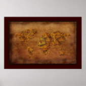 Rustikales 3D Rust-Ton World Map Art Poster (Vorne)