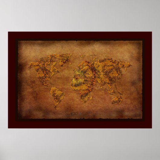 Rustikales 3D Rust-Ton World Map Art Poster (Vorne)