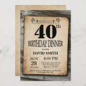 Rustikales 40. Geburtstagsessen Vintages Holz Einladung (Vorne/Hinten)