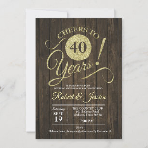 Rustikales 40. Hochzeitstag - Gold Wood Einladung