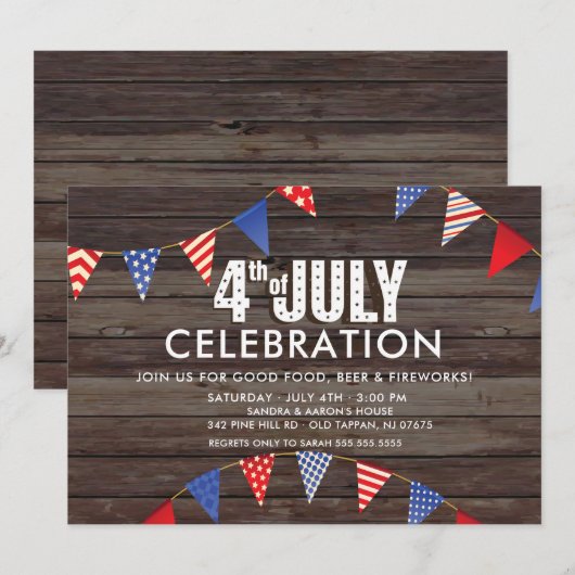 Rustikales 4. Juli Celebration Party Einladung (Vorne/Hinten)