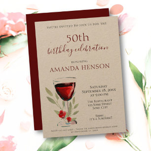 Rustikales 50. Geburtstag Roter Wein Überraschung Einladung