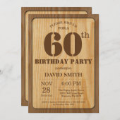 Rustikales 60. Geburtstag Einladung Vintages Holz (Vorne/Hinten)