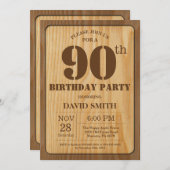 Rustikales 90. Geburtstag Einladung Vintages Holz (Vorne/Hinten)