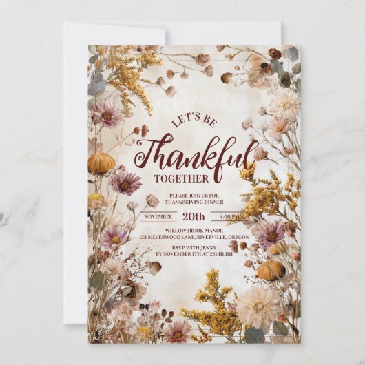 Rustikales Abendessen auf der Wiese im Herbst Ernt Einladung (Vorderseite)