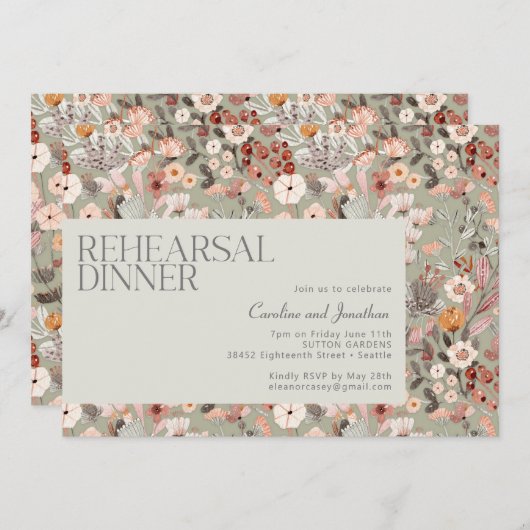 Rustikales Abendessen Botanischer Boho Probe Einladung (Vorne/Hinten)