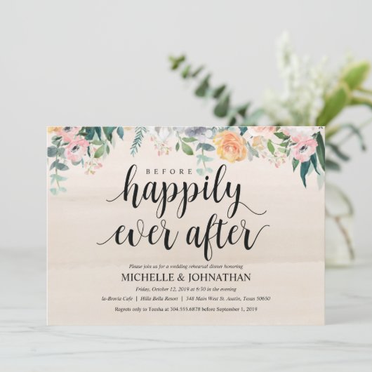 Rustikales Abendessen Hochzeit Probe Einladung (Stehend Vorderseite)