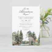 Rustikales Abenteuer Begin Lake Forest Babydusche Einladung (Stehend Vorderseite)