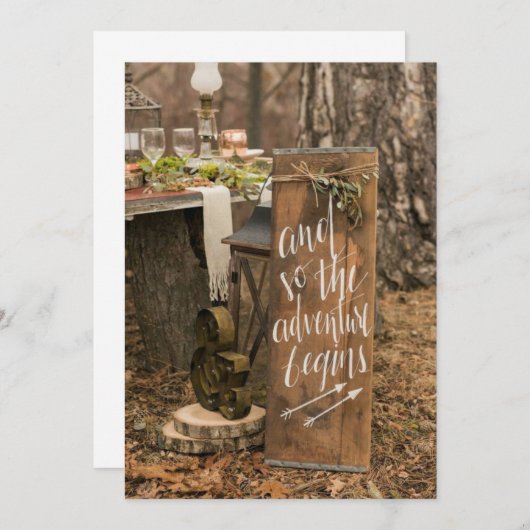 Rustikales Abenteuer beginnt bei Hochzeitsreise Einladung (Vorne/Hinten)