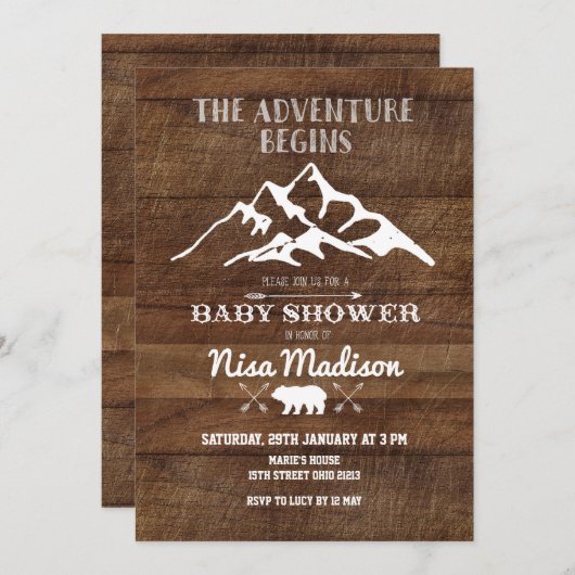 Rustikales Abenteuer Beginnt Kinderdusche Einladun Einladung (Vorne/Hinten)