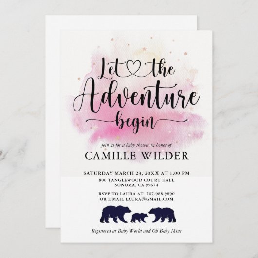 Rustikales Abenteuer Beginnt Wasserfarbenbären Einladung (Vorne/Hinten)