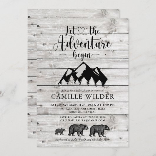 Rustikales Abenteuer Gesteinsberg Bären Einladung (Vorne/Hinten)