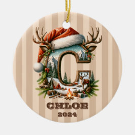 Rustikales Abenteuer Letter C Weihnachtsmannmütze  Keramik Ornament