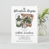 Rustikales Abenteuer Wasserfarbe beginnt Babydusch Einladung (Stehend Vorderseite)
