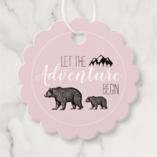 Rustikales Abenteuer Woodland Bears Pink Babydusch Geschenkanhänger
