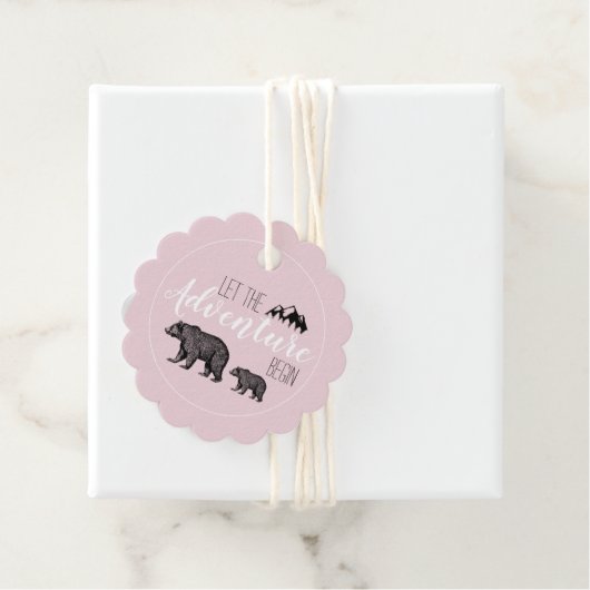 Rustikales Abenteuer Woodland Bears Pink Babydusch Geschenkanhänger (Beispiel)