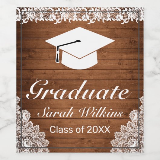 Rustikales Abschluss aus Holz und Weißspitzen Weinetikett (Einzelnes Label)