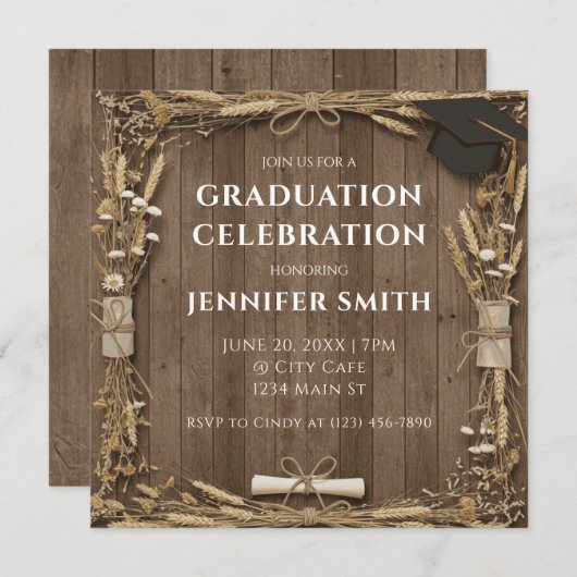 Rustikales Abschluss Einladung (Vorne/Hinten)