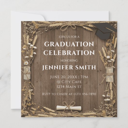 Rustikales Abschluss Einladung (Vorderseite)