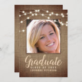 Rustikales Abschluss String Lights Brown Burlap Fo Ankündigung (Vorne/Hinten)