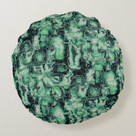 Rustikales abstraktes Bildmosaik in grüner Farbe Rundes Kissen