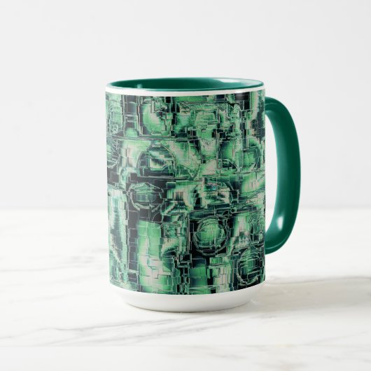 Rustikales abstraktes Bildmosaik in grüner Farbe Tasse (VorderseiteRechts)